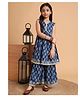 Aspriya Cotton Woven Sleeveless Leaves Printed & Gota Lace Embellished Anarkali Style Kurta With Sharara Set - Indigo Blue