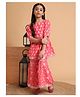 Aspriya Cotton Woven Half Sleeves Floral Printed & Gota Lace Embellished Kurti With Sharara Set - Peach