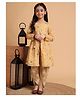 Aspriya Cotton Woven Full Sleeves Ethnic Motif Printed & Gota Lace Embellished Kurti Dhoti Set - Mustard