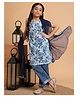 Aspriya Cotton Woven Sleeveless Floral Printed & Gota Lace Embellished Kurti Pant With Dupatta Set - Indigo Blue