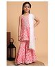 Aspriya Rayon Woven Sleeveless Floral Printed & Gota Lace Embellished Kurti Sharara With Dupatta Set - Peach