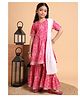 Aspriya Rayon Woven Half Sleeves Floral Bandhani Printed & Gota Lace Embellished Kurti Sharara With Dupatta Set - Fushia