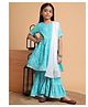 Aspriya Rayon Woven Half Sleeves Floral Bandhani Printed & Gota Lace Embellished Kurti Sharara With Dupatta Set - Aqua