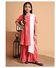 Aspriya Rayon Woven Half Sleeves Floral Bandhani Printed & Gota Lace Embellished Kurti Sharara With Dupatta Set - Dark Red