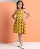 Aspriya Cotton Woven Cap Sleeves Floral Motifs Printed Dress - Mustard