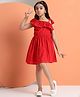 Aspriya Cotton Woven Sleeveless Schiffli Embroidered Dress - Red