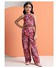 Aspriya Cotton Woven Sleeveless Floral & Birds Printed Top With Coordinating Pant Set - Dark Peach