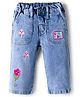 Bonfino Woven Full Length Wide Leg Denim Washed Jeans With Floral Embroidery - Blue
