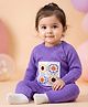 Babyhug Sweater Knit Full Sleeves Winter Wear Romper with Floral Design and Patch - Purple