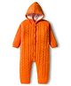 Babyhug Sweater Knit Full Sleeves Front Open Solid Hooded Winter Wear Romper with Cable Knit Design - Orange