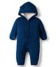 Babyhug Knit Full Sleeves Hooded Romper With Ear Applique - Navy Blue