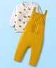 Babyhug Knit Full Raglan Sleeves Inner Tee & Winter Wear Dungaree Style Romper Set with Cable Knit Design - White & Mustard