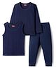 Babyhug Knit Full Sleeves Solid Thermal Set With Vest - Navy Blue