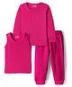 Babyhug Knit Full Sleeves Solid Thermal Set With Vest - Dark Pink