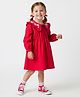 Bonfino 100% Cotton Corduroy Woven Full Sleeves Peter Pan Collar Dress with Floral Embroidery Details - Red