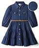 Hola Bonita Denim Woven Full Sleeves Solid Colour Shirt Dress With Collar Neck & Belt - Navy Blue