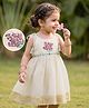 Babyhug 100% Cotton South Woven Sleeveless Ethnic Dress with Floral Embroidery - Offwhite