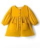 Bonfino 100% Cotton Corduroy Woven Full Sleeves Drop Shoulder & Front Open Solid Dress with Pockets - Yellow