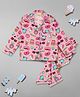 Pyjama Party Cotton Woven Full Sleeves Doodle Art Printed Coordinating Night Suit Set - Pink