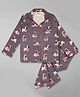 Pyjama Party Cotton Woven Full Sleeves Dog & Polka Dots Printed Coordinating Night Suit Set - Brown