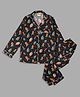 Pyjama Party Pure Cotton Woven Full Sleeves Rockets Printed Coordinating Night Suit Set - Black