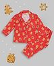 Pyjama Party Rayon Woven Full Sleeves Ginger Cookies Printed Coordinating Night Suit Set - Orange