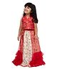 Elaisha Woven Sleeveless Floral Embroidered Ethnic Foil Printed Lehenga Choli Set - Red & White