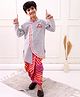 Twisha Cotton Woven Full Sleeves Striped & Gota Lace Embellished Dhoti Kurta Set - Grey & Pink