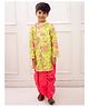 Twisha Woven Full Sleeves Floral Printed & Gota Lace Embellished Kurta Dhoti Set - Lemon & Pink
