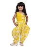 Twisha Cotton Woven Sleeveless Leaves Printed Gota Lace Embellished Jumpsuit - Yellow & White