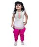 Twisha Woven Sleeveless Gota Lace Embellished Top & Dhoti Set - White & Pink