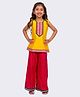 Twisha Woven Sleeveless Threadwork Embroidered Lace & Sequins Embellished Kurti & Palazzo Set - Yellow & Pink