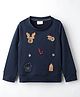 Olio Kids Sinker Knit Full Sleeves T-Shirt with Reindeer Embroidery - Navy Blue