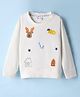 Olio Kids Sinker Knit Full Sleeves T-Shirt with Reindeer Embroidery - White