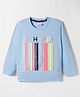 Olio Kids Sinker Knit Full Sleeves Winter T-Shirt With Be Happy Text Print - Light Blue