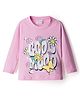 Olio Kids Sinker Knit Full Sleeves Winter T-Shirt with Cool Mood Text Print - Pink