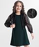 Hola Bonita Knit Full Sleeves Embellished Jacket with Solid Color Dress - Dark Green & Black