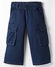 Olio Kids Cotton Woven Full Length Solid Color Trouser with Cargo Pocket - Navy Blue