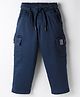 Olio Kids Cotton Woven Full Length Trouser With Cargo Pockets & Patch - Navy Blue