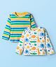 Babyhug 100% Cotton Knit Full Sleeves Striped T-Shirts with Jungle Theme Print Pack of 2 - Multicolor
