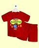 The Peppy Tend 100% Cotton Knit Janmashtami Theme Half Sleeves Happy Janmashtami Text Printed Tee & Shorts Set - Red