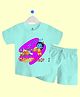The Peppy Tend 100% Cotton Knit Janmashtami Theme Half Sleeves Natkhat Makhan Chor Text Printed Tee & Shorts Set - Sea Green