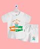 The Peppy Tend 100% Cotton Knit Independence Day Theme Half Sleeves My First Independence Day Text Printed Tee & Shorts Set - White
