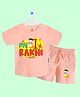 The Peppy Tend 100% Cotton Knit Raksha Bandhan Theme Half Sleeves My 1st Rakhi Text Printed Tee & Shorts Set - Peach