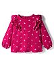 Babyhug 100% Cotton Knit Full Sleeves Top with Butterfly Print & Frill Detailing - Dark Pink