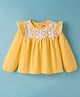 Babyhug 100% Cotton Knit Full Sleeves Top with Frill & Floral Lace Detailing - Yellow