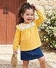Babyhug 100% Cotton Knit Full Sleeves Top with Frill & Floral Lace Detailing - Yellow