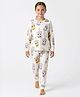 Primo Gino 100% Cotton Knit Full Sleeves Co-ords Night Suit With Glass Print - Ivory