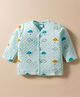 Tango Knit Full Sleeves Front Open Jhabla With Umbrella Print - Aqua