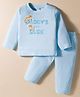 Tango Single Jersey Knit Full Sleeves Night Suit with Tiger Print - Light Blue